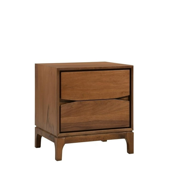 Maklaine Mid-Century 2 Drawer Solid Wood Night Stand in Walnut