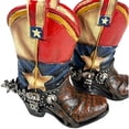 thumbnail image 4 of Urbalabs Western Cowboy Boot Texas Flag Toothpick Holder Vase Distressed Decorative Cowboy Boots with Spurs Home Office Rustic Decor Country Living Pen Holder for Desk, 4 of 7