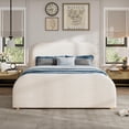 thumbnail image 1 of Queen Size (60''×80'') Linen Upholstered Platform Bed - Modern Minimalist Bed Frame with Curved Headboard, Solid Wood Legs, No Box Spring Needed, Beige, 1 of 28
