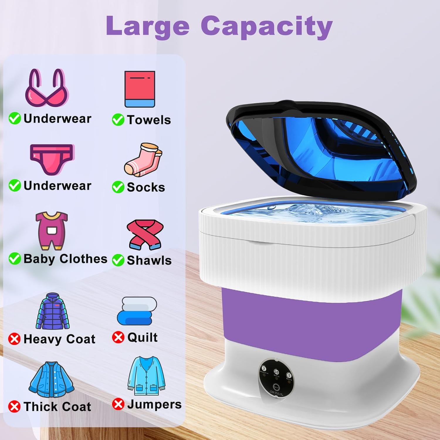 Portable Washing Machine, Foldable Mini Washing Machine,10L Mini Washer with Spin Dryer, Collapible Compact Small Folding Laundry Washer for Socks,Baby Clothes,Underwear,Dorm,Camping,Apartment,RV