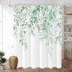 thumbnail image 1 of Cortina de ducha de eucalipto verde menta, hojas de acuarela con flores, impermeable, decoración de baño con plantas y ganchos, 182 x 182 cm, 1 of 6