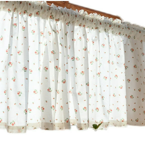 geerera Short Floral Door Curtain - Crushed Rose Sheer Panel for Kitchen/Bedroom Windows, Decorative Interior Partition with Romantic Design