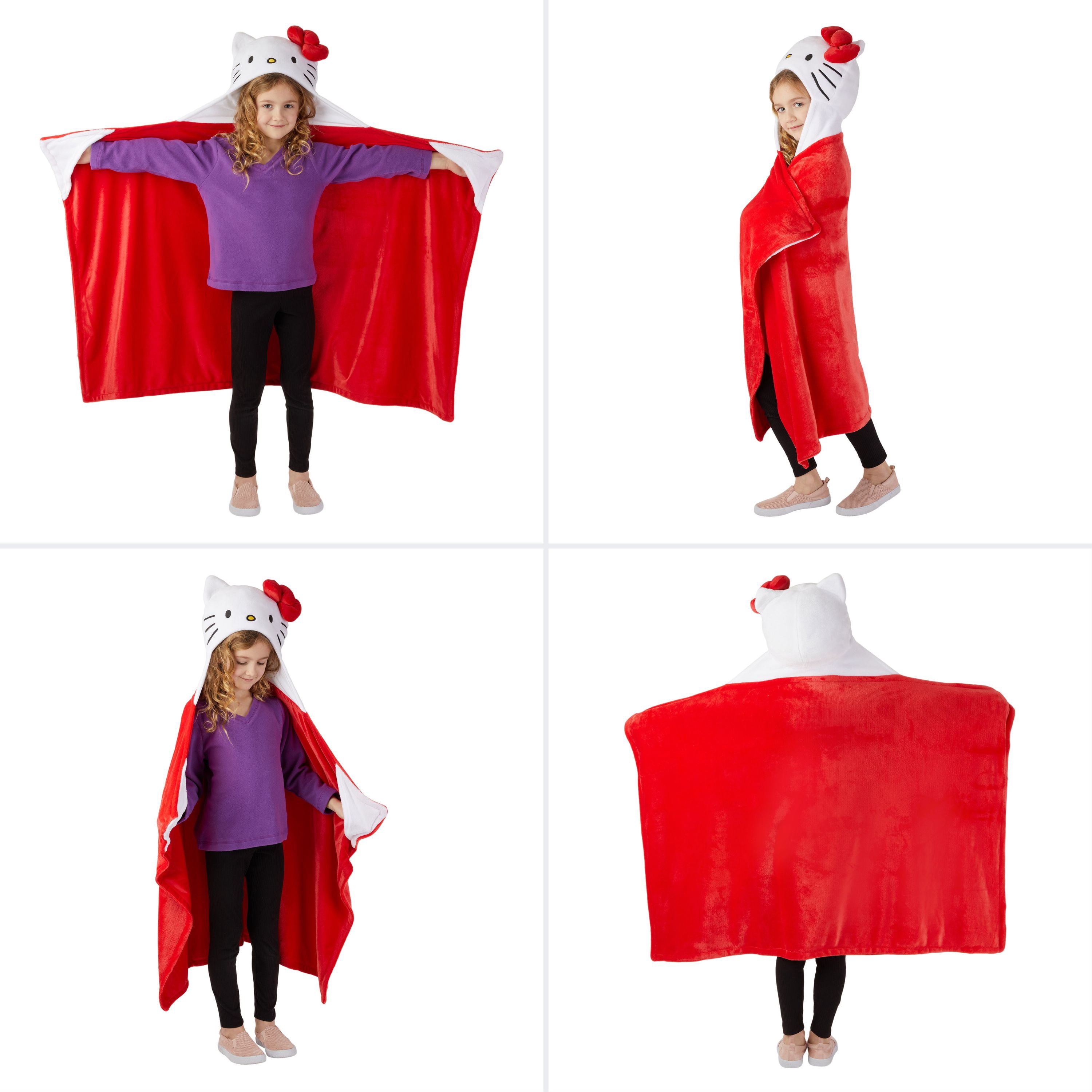 Hello Kitty Kids Hooded Throw, Wearable Plush, Red