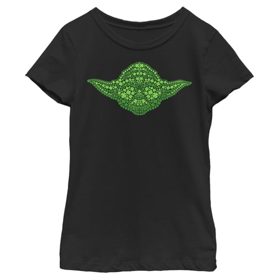 Girl's Star Wars St. Patrick's Yoda Clover Face  Graphic Tee Black Small