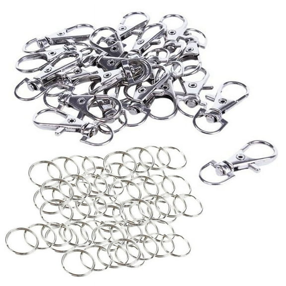 60 Pcs 20Mm Outside Dia Universal Split Key Rings Keychain Holders & 20Pcs Metal Lobster Trigger Keychain 35Mm(2Set)