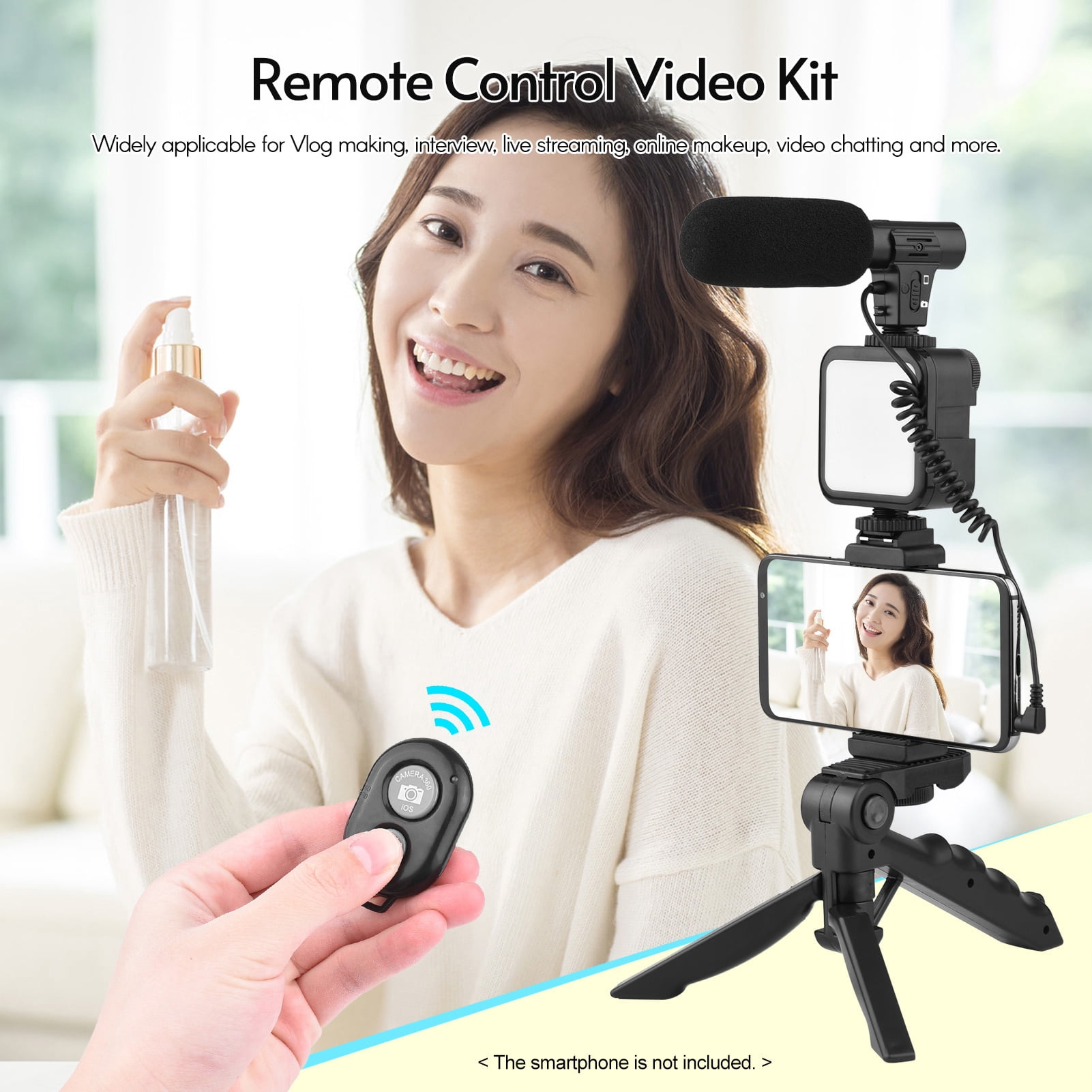 Andoer Vlogging Kit for Phones - Includes Table Tripod, Phone Holder with Cold Shoe, Microphone, LED Video Light, and Remote Shutter