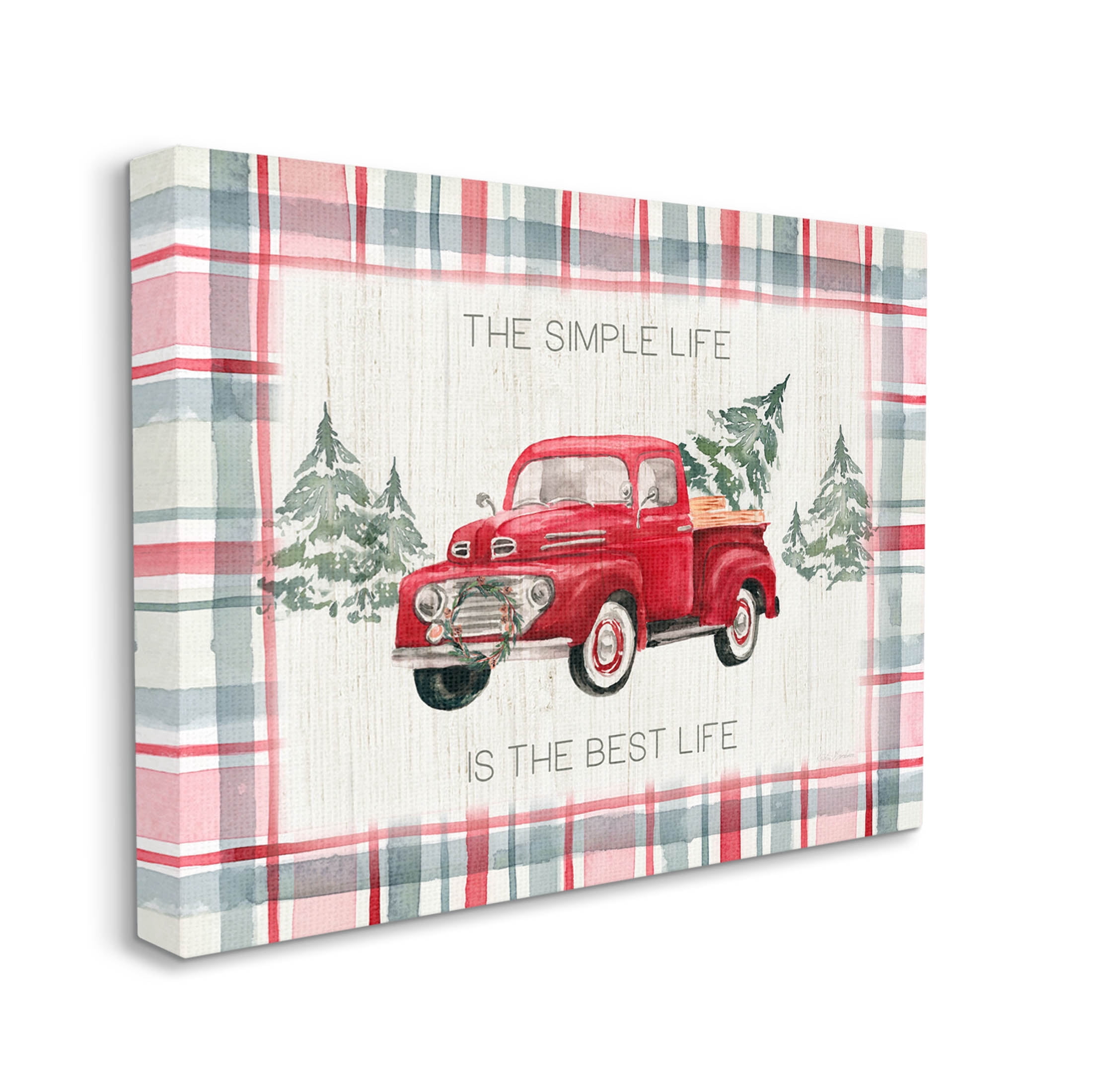 Stupell Industries Simple Life Is Best Plaid Truck Graphic Art Gallery Wrapped Canvas Print Wall Art, Design by Kristen Brockmon