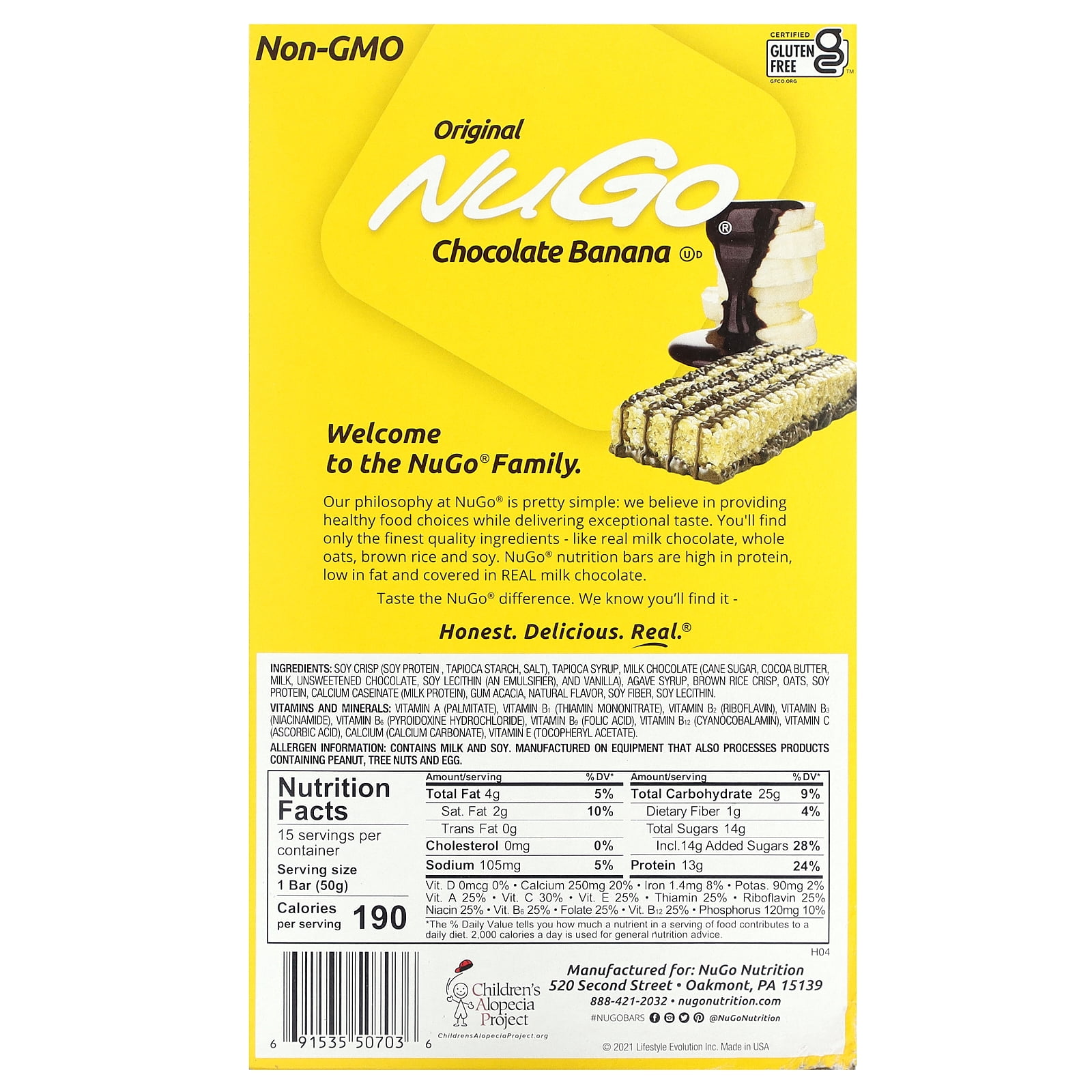 NuGo Protein Bar, Chocolate Banana, 13g Protein, Gluten Free, 15 Count