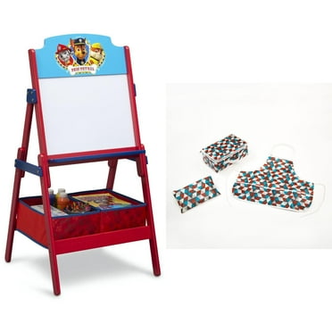 Delta Children Artist Bundle: Nickelodeon PAW Patrol Activity Easel With 3-Piece Kids Art Set: Apron, Market Holder & Storage Case