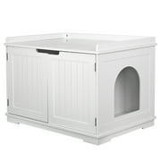 HomGarden Multi-Functional Cat Washroom Bench Hidden Cat Litter Box Enclosure Furniture White