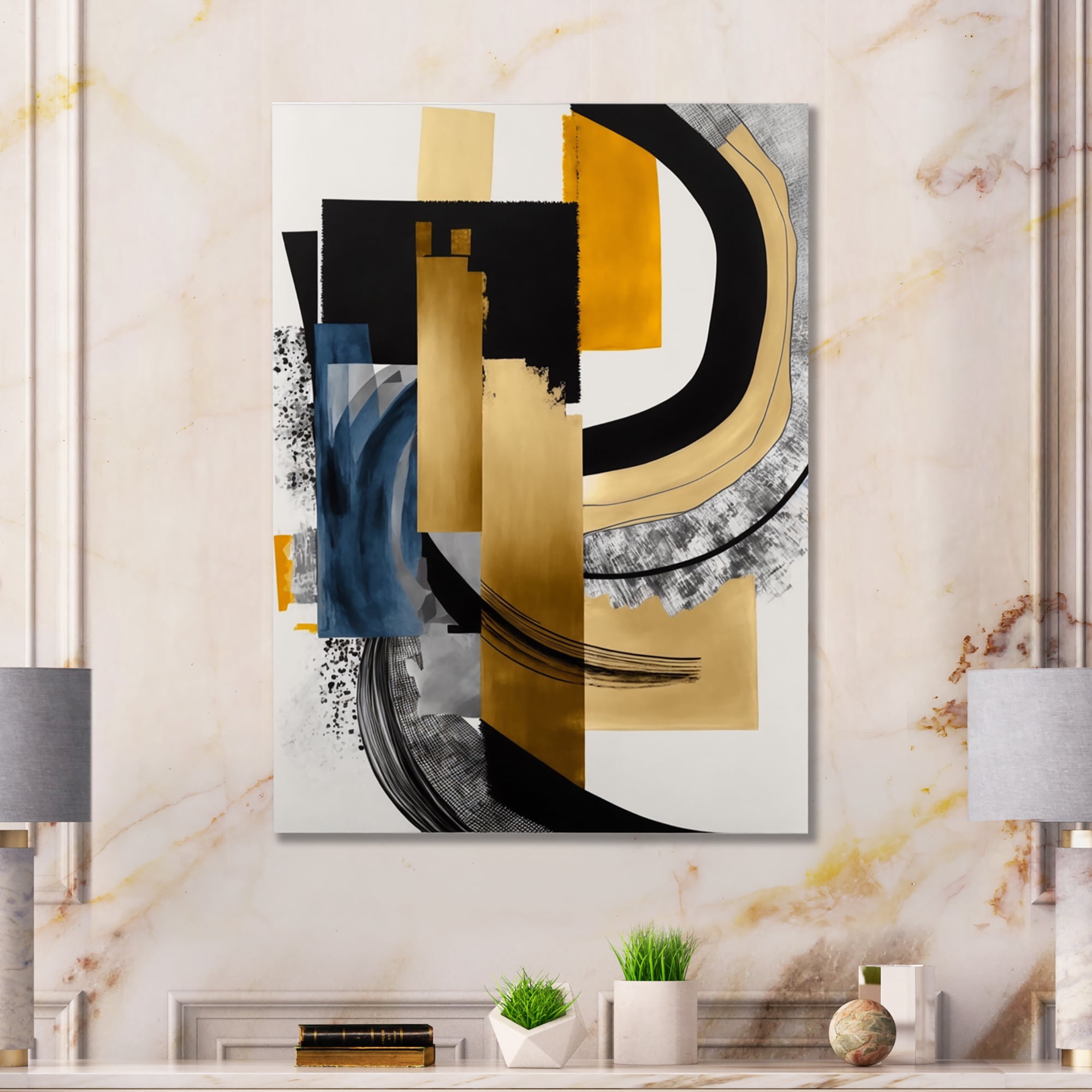 Designart Glam Gold And Black Expression I Canvas Wall Art