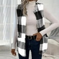 thumbnail image 2 of Fuzzy Fleece Plaid Jacket Vests for Women with Pockets Sleeveless Open Front Sweater Cardigan Lightweight Coat (L, Black), 2 of 7