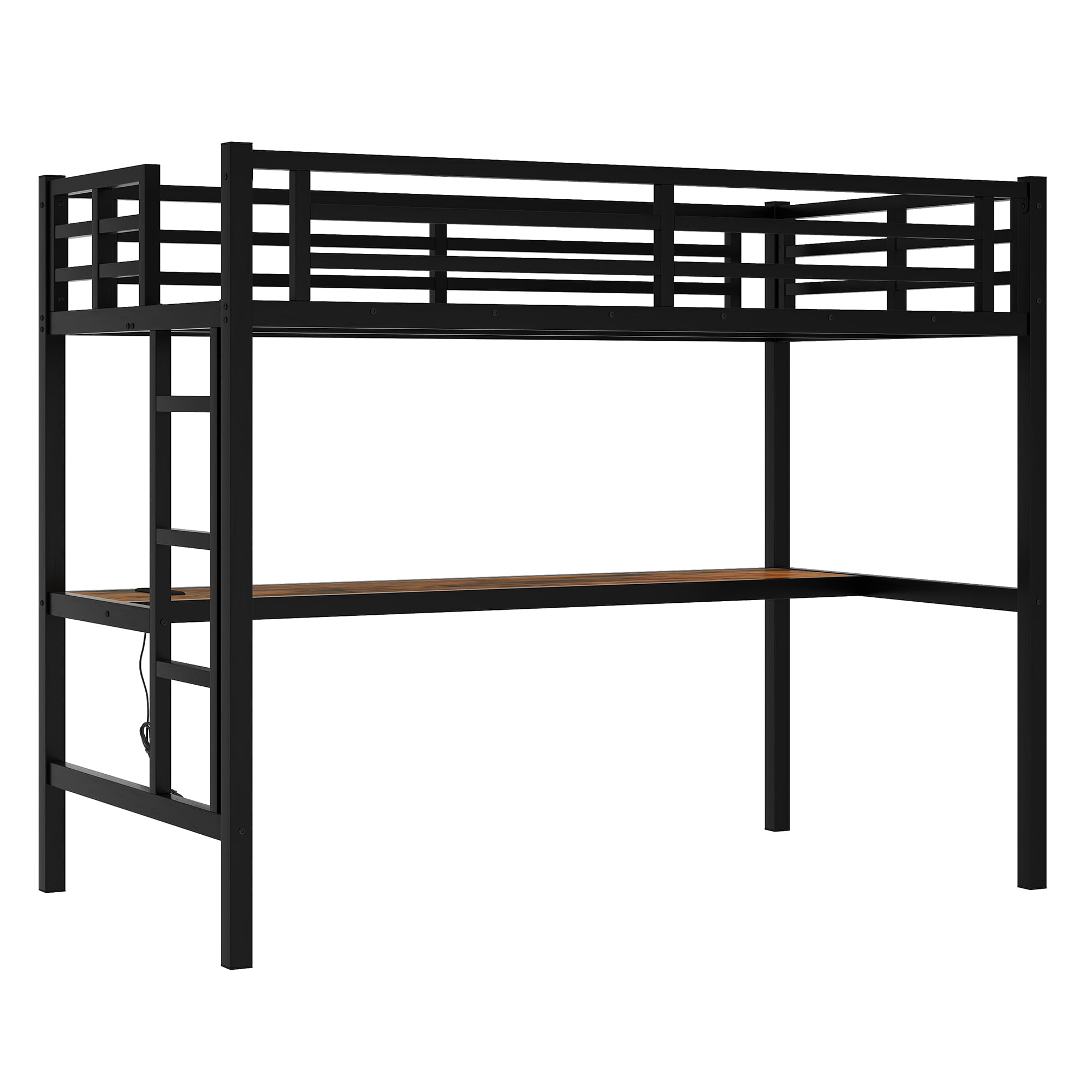 Leumius Twin XL Size Loft Bed,Metal Bed Frame with Power Outlet and LED Lighted,Space-Saving, Noise Reduced, Black