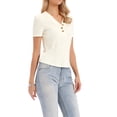thumbnail image 4 of INSPIRE CHIC V Neck Tshirts for Women Casual Short Sleeve Ribbed Button Up Spring Summer Basic Tee Tops XS White, 4 of 6