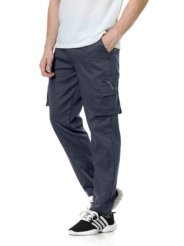 Maysscc Men's Cargo Pant Elasticised Waist Workplace Solid Color Pocket  Slim Casual Pant 