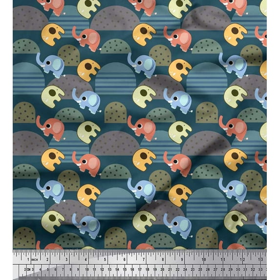 Soimoi Cotton Poplin Fabric Cute Elephant Kids Printed Fabric 1 Yard 56 Inch Wide