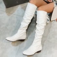 thumbnail image 5 of Cathalem Women's Keen-High Boots Female Shoes Adult Boots for Women Knee High No Heel Size 11 Ladies Fashion Solid Color Peated Leather Bow Tie E Thigh High Boots Women (White, 7), 5 of 7