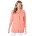 thumbnail image 1 of Woman Within Women's  Plus Size The Cotton Perfect Boyfriend Cardigan Sweater - M, Sweet Coral Pink, 1 of 5