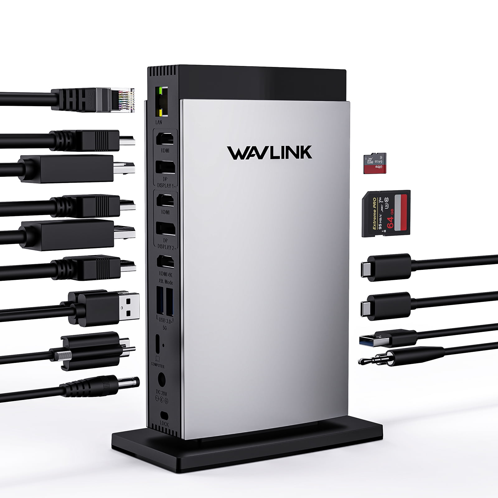WAVLINK Universal DisplayLink Docking Station, 4K+Dual 2K USB C USB 3.0 Laptop Dock for M1 M2 M3 Mac and Windows, 15 In 1 with 3 HDMI, 2 DP, RJ45, Audio/Mic, SD/TF, 5 USB Ports, 130W AC Power Supply