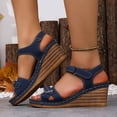 thumbnail image 6 of Wensltd Wedge Sandals for Women Summer Beach Open Toe Slingback Adjustable Strap Casual Vacation Outdoor Walking Thick Sole Sandals Navy, 6 of 9