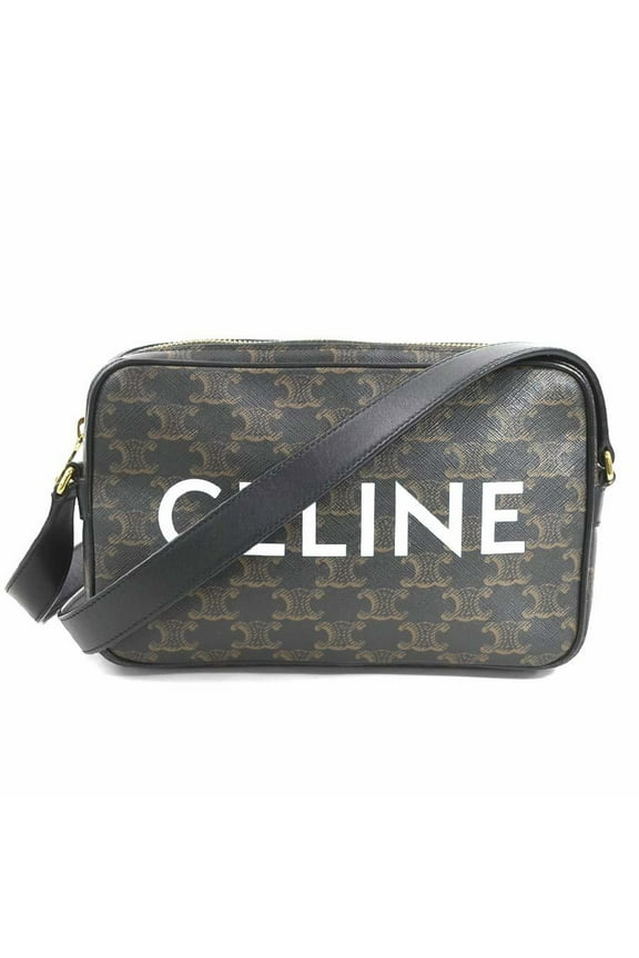 Pre-Owned CELINE Triomphe Medium Shoulder Bag, Coated Canvas, Black, Men's, Women's, 194502...