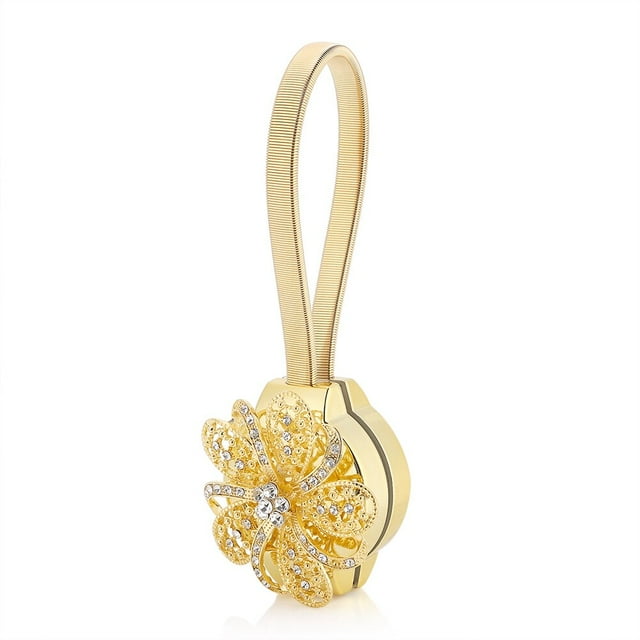 Baverta Rétractable Magnétique Fleur Rideau Clip Boucle Ceinture Titulaire Cravate Ceinture Accessoires Décor À La Maison(Or)
