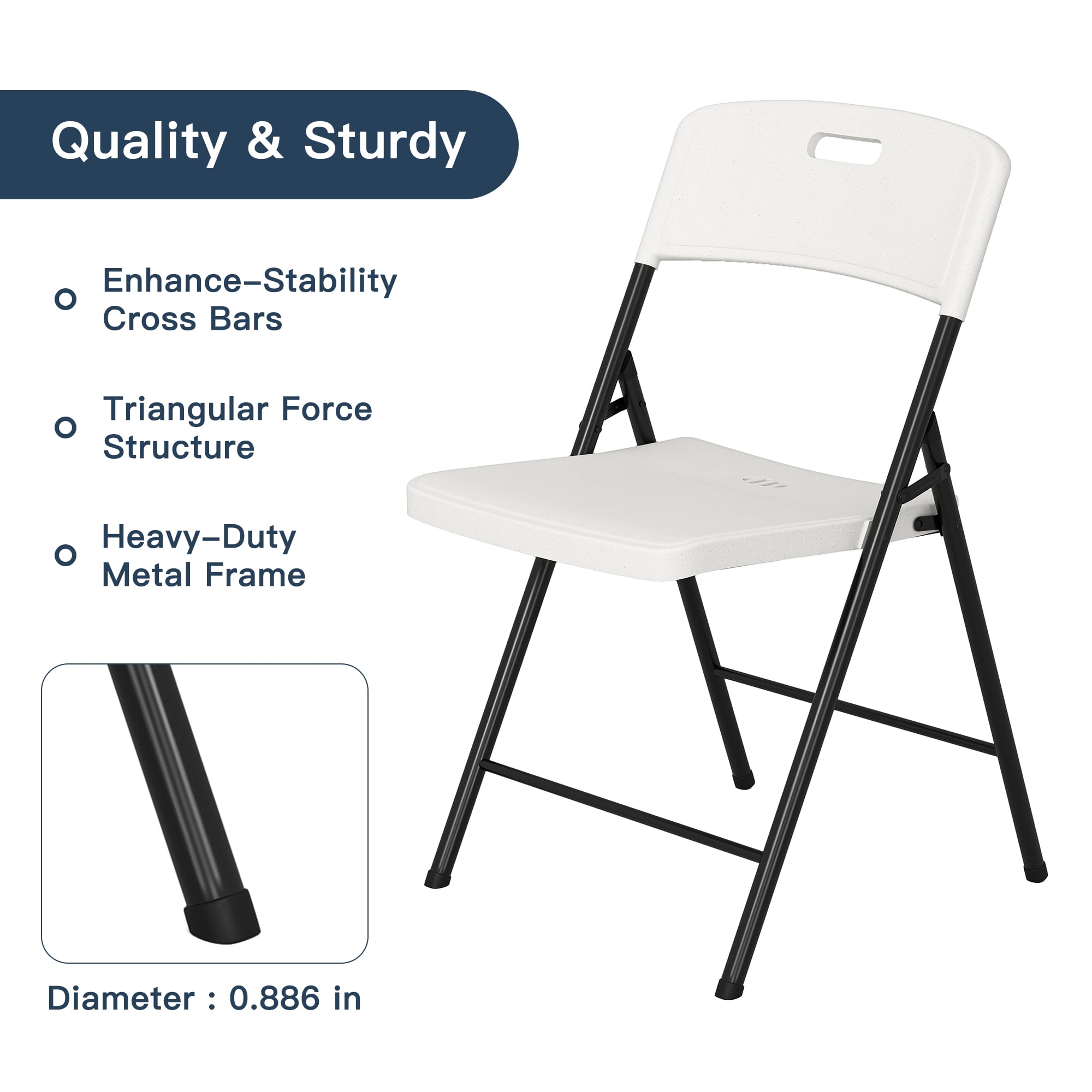 Demi Bonn 4 Pack Folding Chairs, Foldable Chair Portable Plastic Seat with Steel Frame for Indoor Outdoor Dinning Party Wedding School Use, White