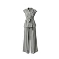 thumbnail image 4 of Naotn Womens Summer 2 Piece Outfits Casual Blazer Collar Short Sleeve Lace Up Shirt and Wide Leg Pants Sets Dressy Business Matching Suit Sets, 4 of 6
