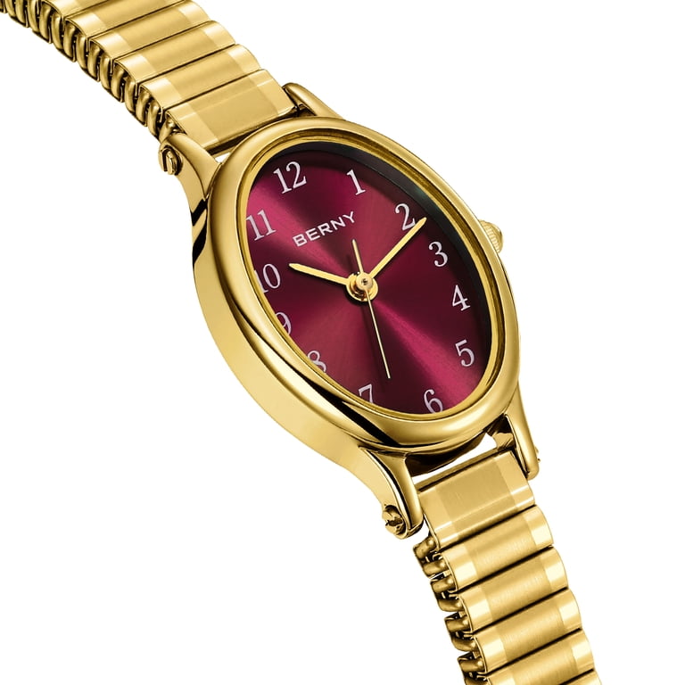 Small Gold Watch for Women Easy Read Quartz Expansion Band Waterproof BERNY Small Gold Watches for Women, Dainty Luxury Oval Dial  main image 3
