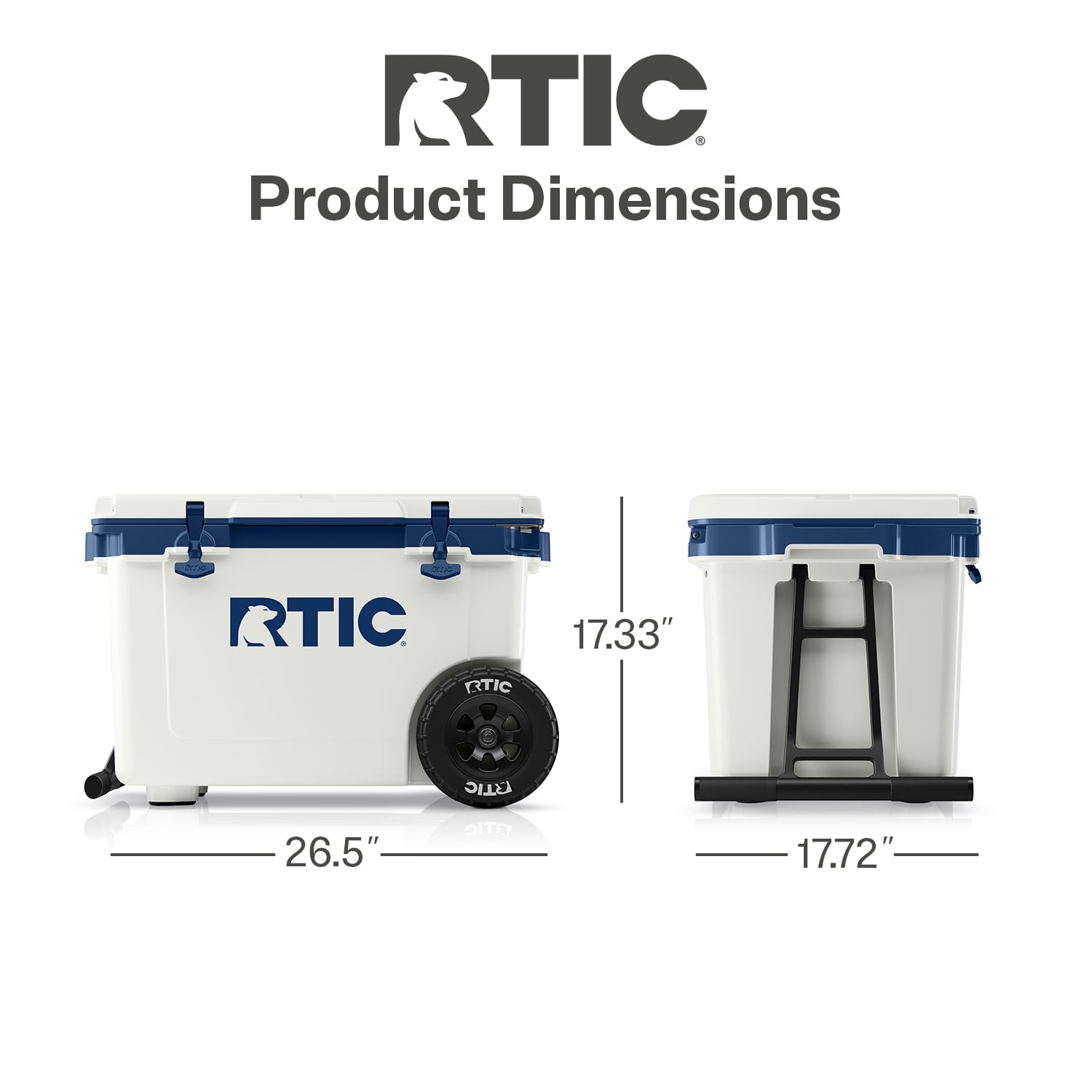 RTIC Ultra-Light 52 Qt Wheeled Hard-Sided Ice Chest Cooler, Fits 78 Cans, Cool Grey & Navy