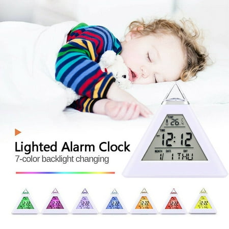 LCD Alarm Clock, SPORTULI LED Color Changing Table Alarm Clock with Thermometer Night