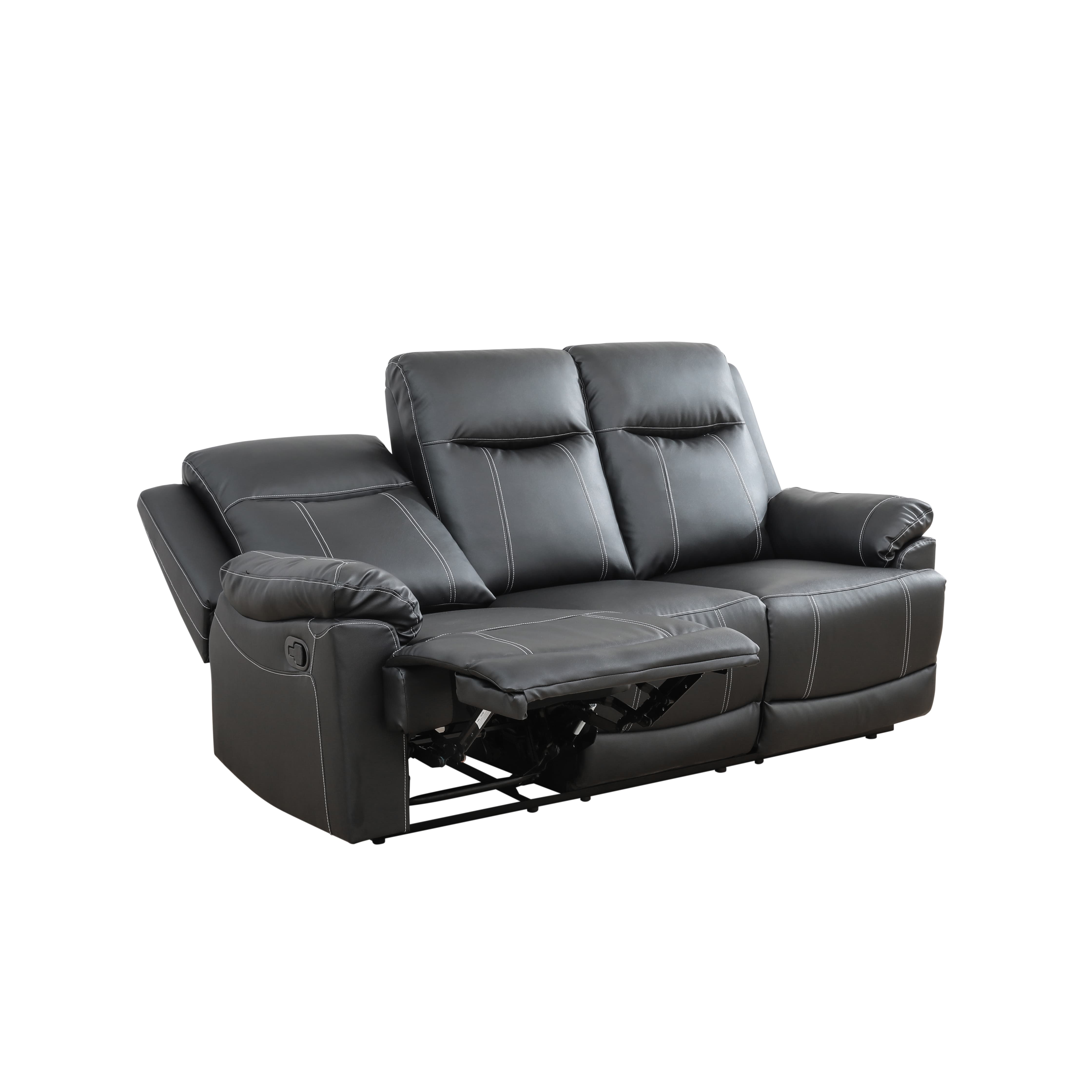 MAYEERTY Reclining Sofa, 3-Seat Breathable Semi-PU Leather Recliner with Adjustable Backrests for Living Room, Black