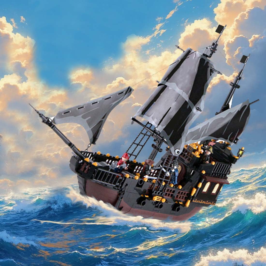 Kahopy Pirates Ship Model Building Blocks Kits, Black Ship Model, Building Sets with 5 Mini Figures, Building Toys for Boys Girls (621 Pieces)