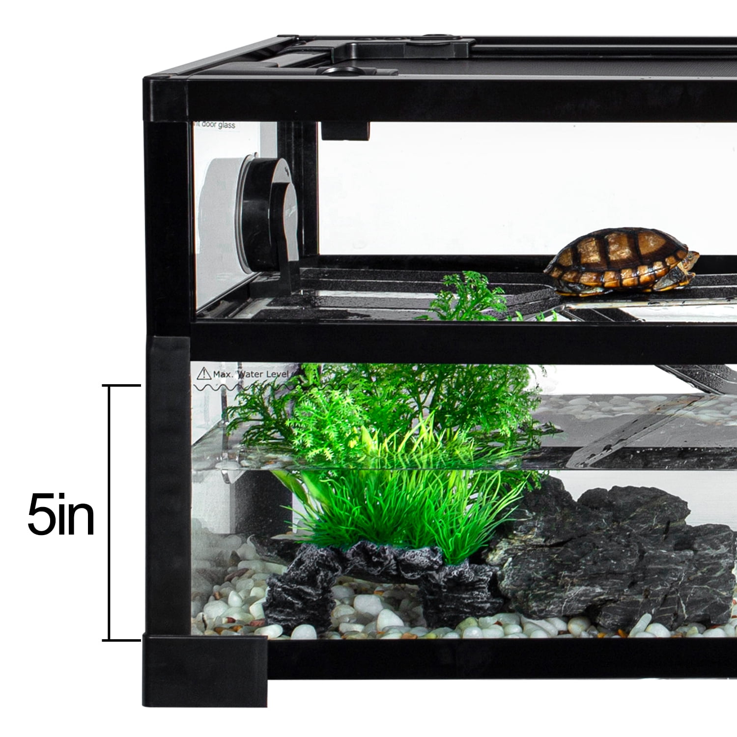 GUZZLO Turtle Tank Aquarium, 30"×12"×12" Water-Land Ecological Tortoise Tank