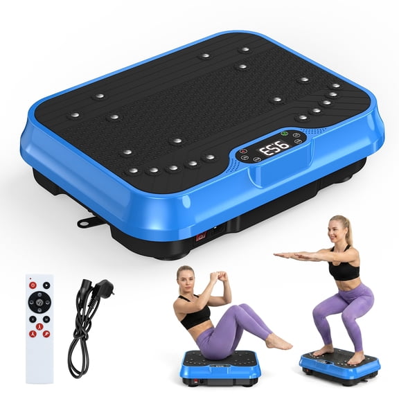 Evitormill Vibration Plate Exercise Machine Whole Body Workout Vibration Fitness Platform w/ Loop Bands, Blue