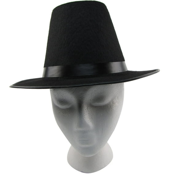 Colonial Pilgrim/Puritan Tall Black Wide Brim Hat Thanksgiving/Halloween Costume