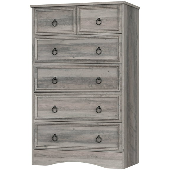 VVFLU Grey Dresser Tall for Bedroom, Wood 6 Drawers Chest, Storage for Clothes, Vintage, Living Room