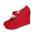 thumbnail image 2 of GERsome Closed Toe Wedge Heels for Women Elastic Ankle Strap Slip-On Casual Work Pumps Dress Shoes, Red Size 8.5, 2 of 8
