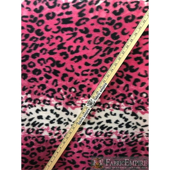 Fleece Printed Fabric LEOPARD BLACK SPOTS WHITE STRIPES HOT PINK BACKGROUND / 58" Wide / Sold by the yard