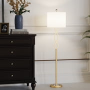 Maxax 59 Modern Gold Floor Lamp with White Drum Shade, 3-Way Dimmable Standing Lamp for Living Room and Bedroom, E26 Base, Elegant Metal Design with Rotary Switch