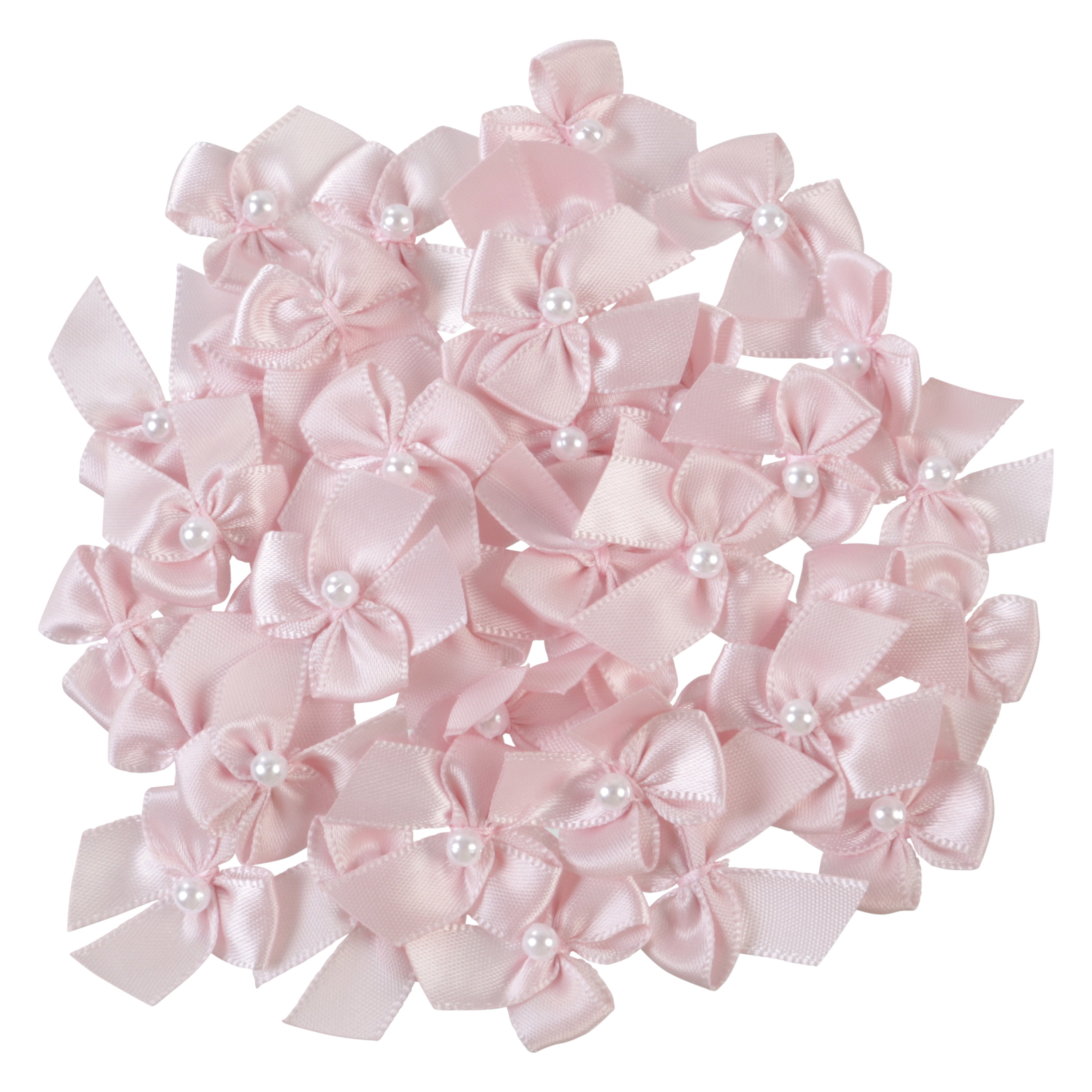 Offray Accessories, Blush 5/8 inch Value Pack 2 Loop Bow with Pearl Accessory for Wedding, Hair Clips, and Scrapbooking, 40 count, 1 Package