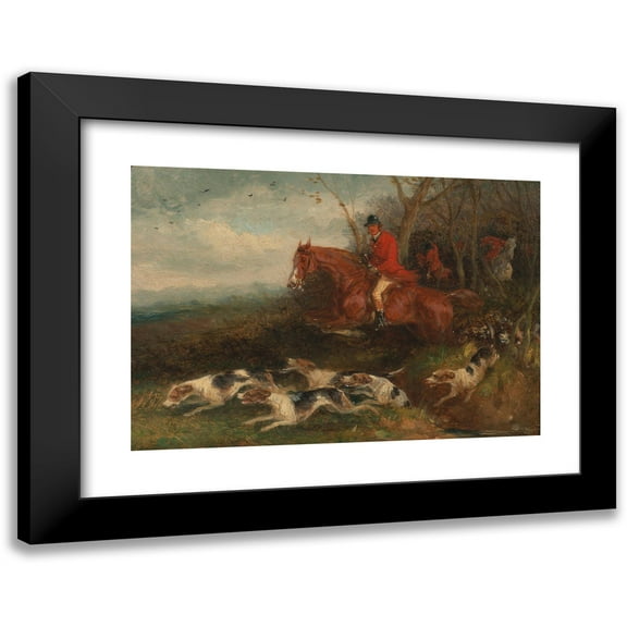 William J. Shayer 14x11 Black Modern Framed Museum Art Print Titled - Foxhunting; Breaking Cover (1863)