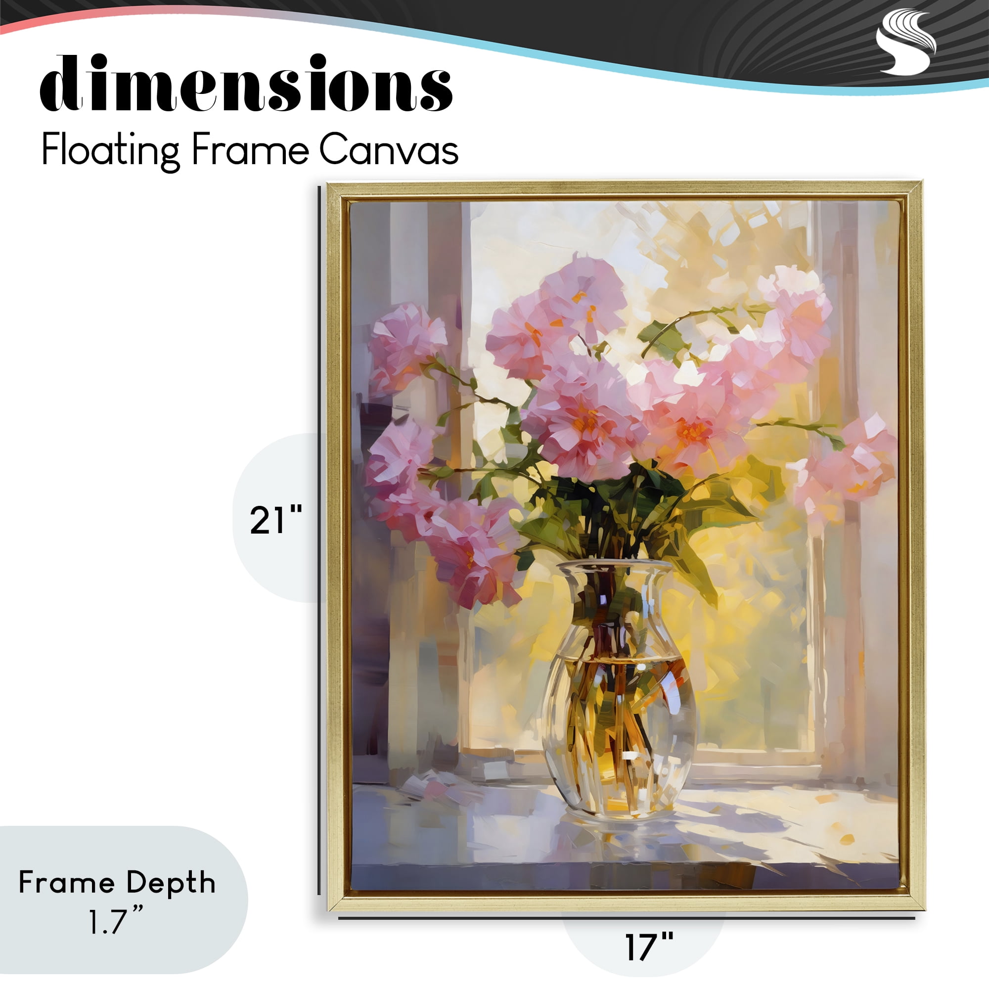 Stupell Industries Pink Flowers in Sunlit Vase Gold Framed Floater Canvas Wall Art, design by Creative Studio