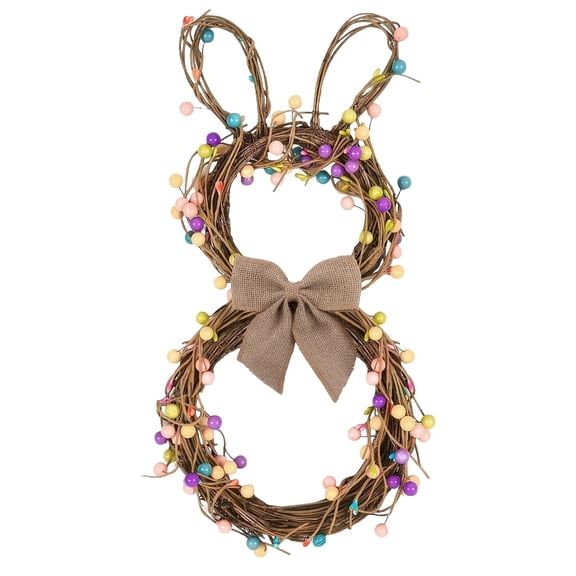 15.6 Inch Artificial Easter Wreath for Front Door Rabbit Wreath with Pastel Eggs and Mixed Twigs Spring Bunny with Raffia Bow for Easter Decorations