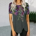 thumbnail image 2 of USSUMA Plus Womens Tops Dressy Casual Vintage Irregular Hem Crewneck Women's Tunics Floral Print Graphic Basic Tee T Shirts for Women Short Sleeve Summer Blouses Trendy, 2 of 5