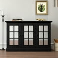thumbnail image 2 of FFZ 45" W Storage cabinet with 3 mirrored acrylic doors, sideboard with adjustable shelves for living room dinning room kitchen, black decorative laminates and MDF substrate buffet with magnetic door, 2 of 6