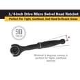 thumbnail image 3 of Titan Tools Titan 11313 1/4-Inch Drive x 4-Inch 90-Toth Swivel Head Micro Ratchet - Negro, 3 of 5