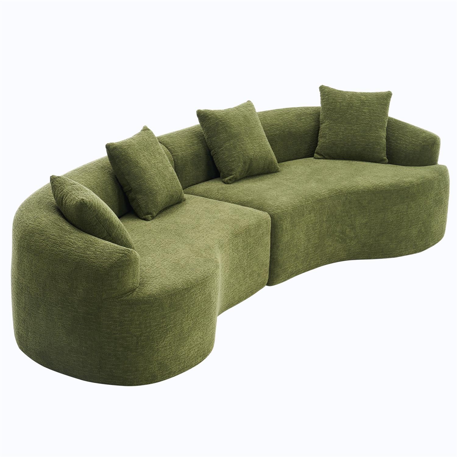 Demi Bonn 110"L Modular Sectional Sofa with Full Compression Sponge, Curved Design, High-Density Chenille Sleeper Couch for Living Room, 800 lbs Capacity, Green