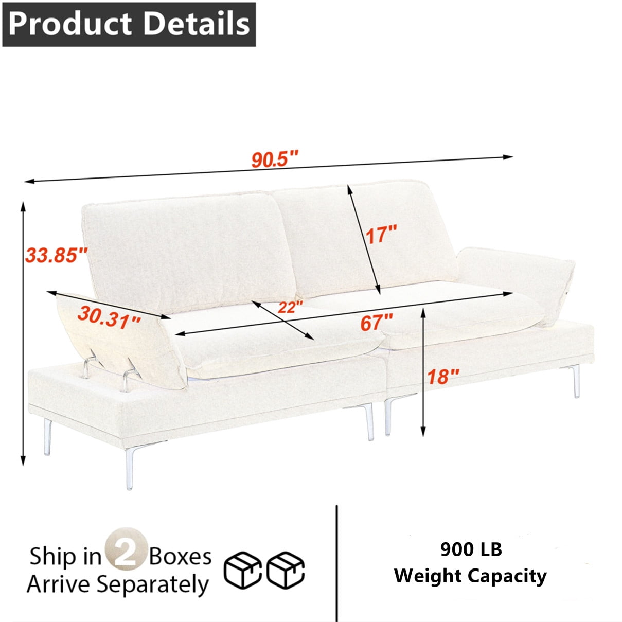 Aukfa 91" Modern Comfy Sofa Adjustable Armrest 3 Seat Deep Seat Couch for Living Room, Linen, Green