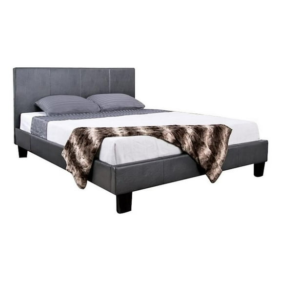 Bowery Hill Modern Faux Leather/Wood King Platform Bed in Gray